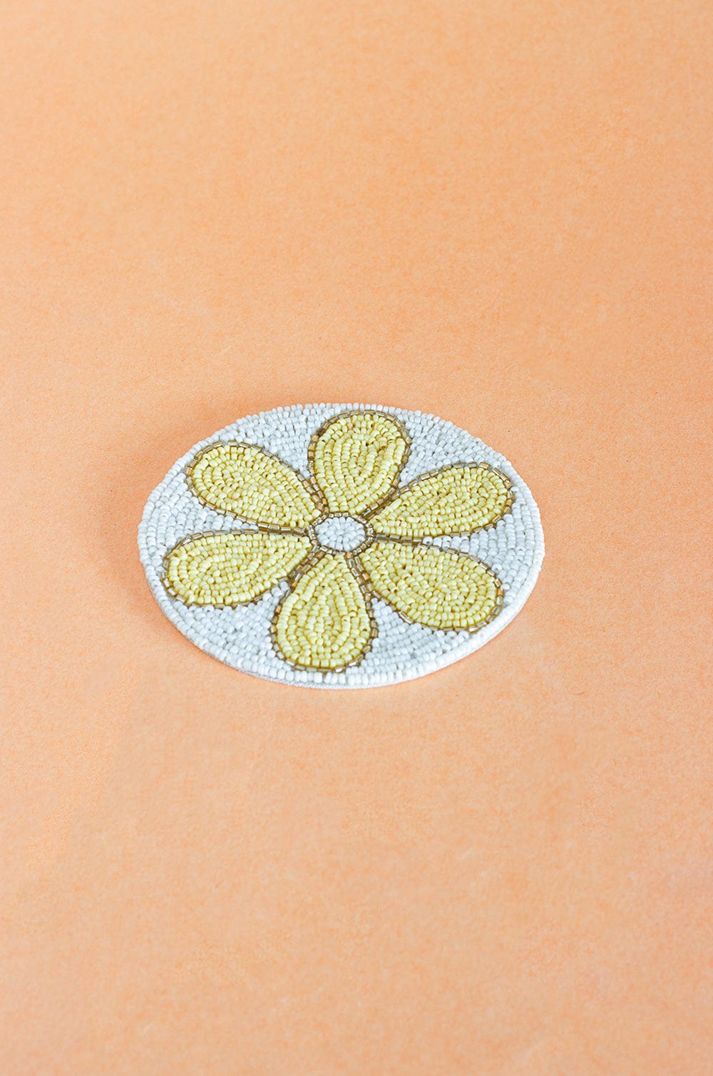 Daisy Hand Embroidery Beaded Coasters -Set of 4