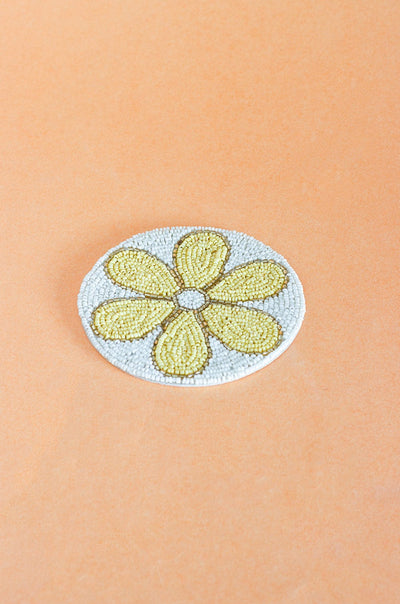 Daisy Hand Embroidery Beaded Coasters -Set of 4