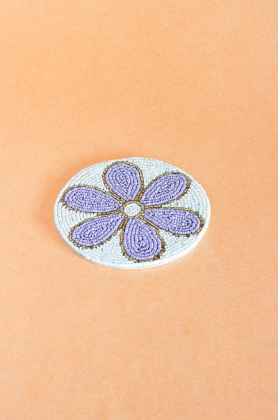 Daisy Hand Embroidery Beaded Coasters -Set of 4