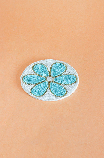 Daisy Hand Embroidery Beaded Coasters -Set of 4