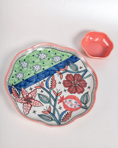 Dance in a Flowerbed -  Ceramic Chip & Dip Platter with Bowl