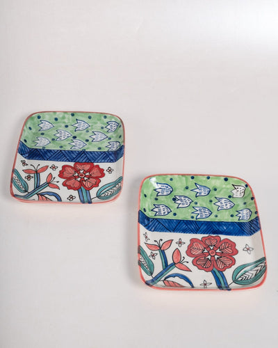 Dance in a Flowerbed  Ceramic Square Platter- Set of 2