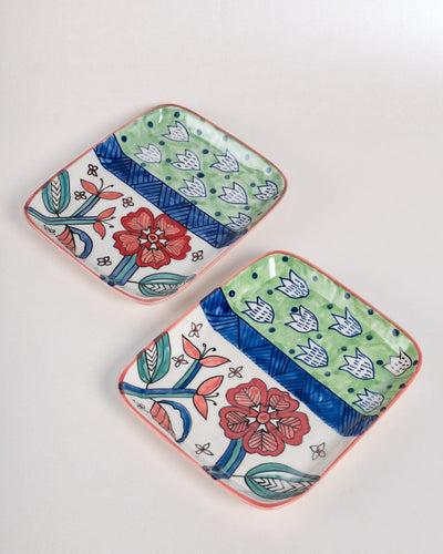 Dance in a Flowerbed  Ceramic Square Platter- Set of 2