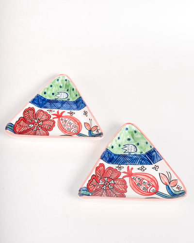 Dance in a Flowerbed Ceramic Triangle Platter- Set of 2