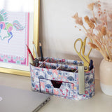 Desk & Stationery Pearlised Paper Leather 7 In 1 Desk Organiser- Blue Meadow