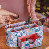 Desk & Stationery Pearlised Paper Leather 7 In 1 Desk Organiser- Blue Meadow
