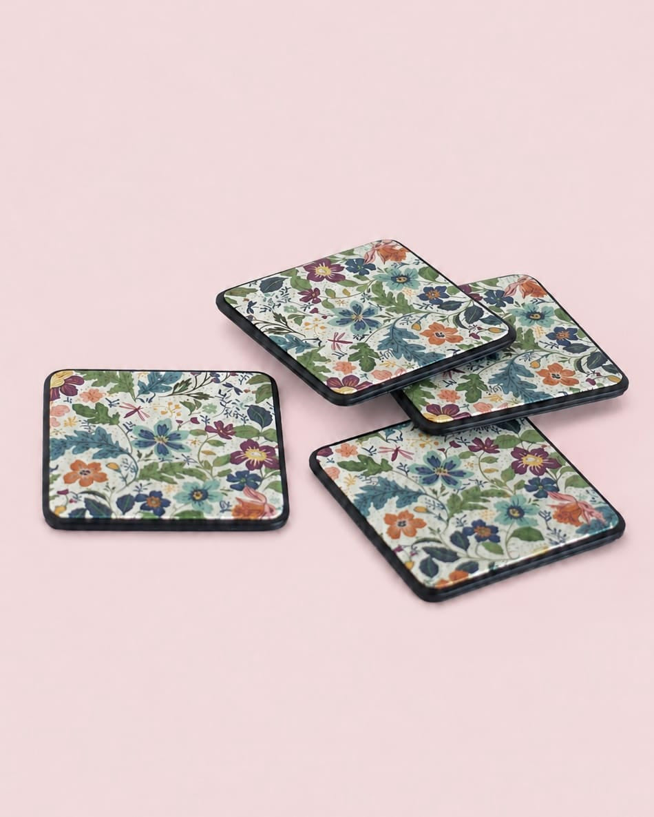 Dining Midnight Meadow Vegan Leather Coasters - Set of 4