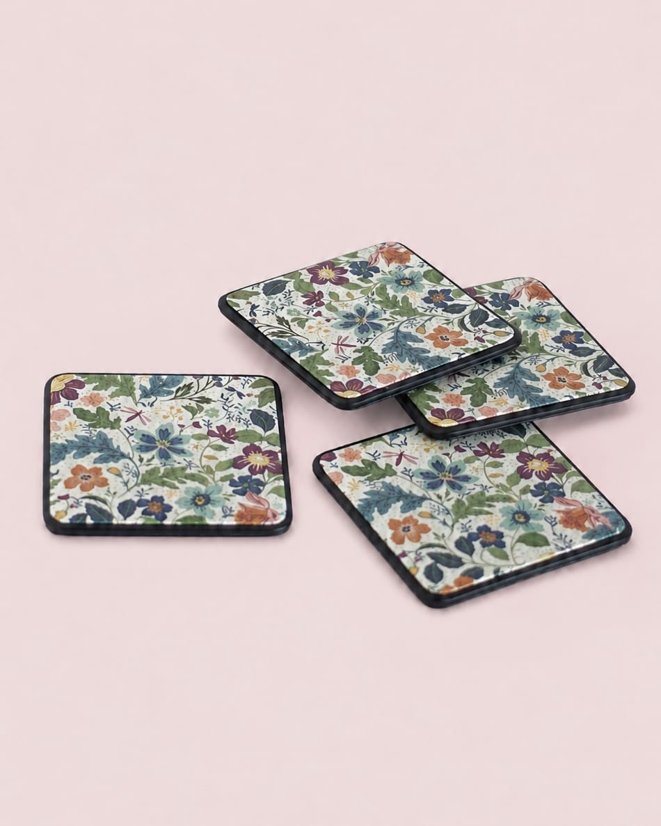 Dining Midnight Meadow Vegan Leather Coasters - Set of 4