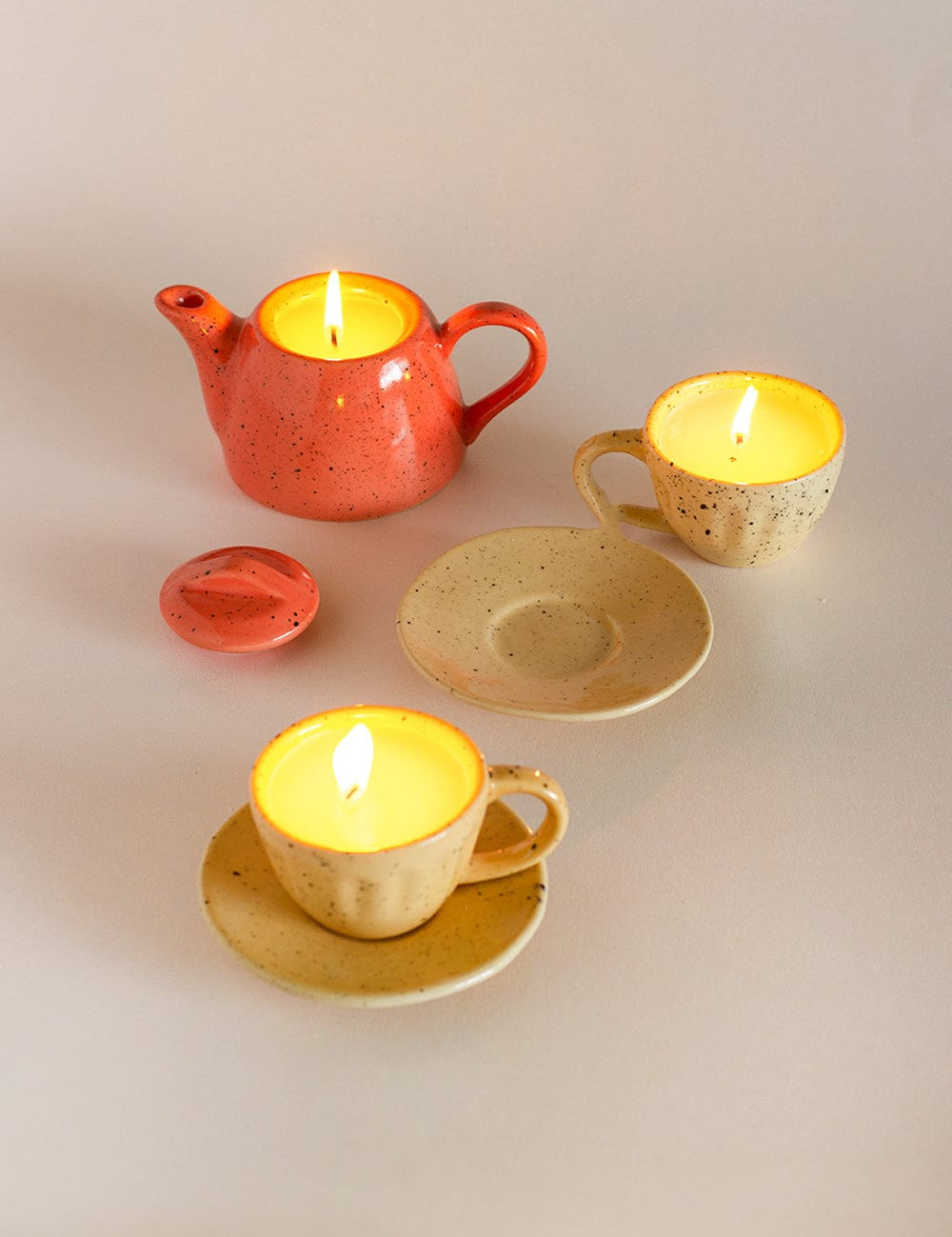Diya & Tea Light Holder Alice's Tea Party Ceramic Kettle & Tea Cups Diyas - Set of 3