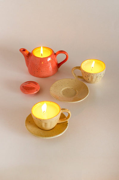 Diya & Tea Light Holder Alice's Tea Party Ceramic Kettle & Tea Cups Diyas - Set of 3