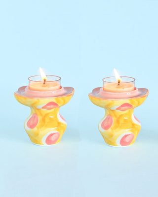 Diya & Tea Light Holder Ruby Sunset Handpainted Tealight Holders - Set of 2