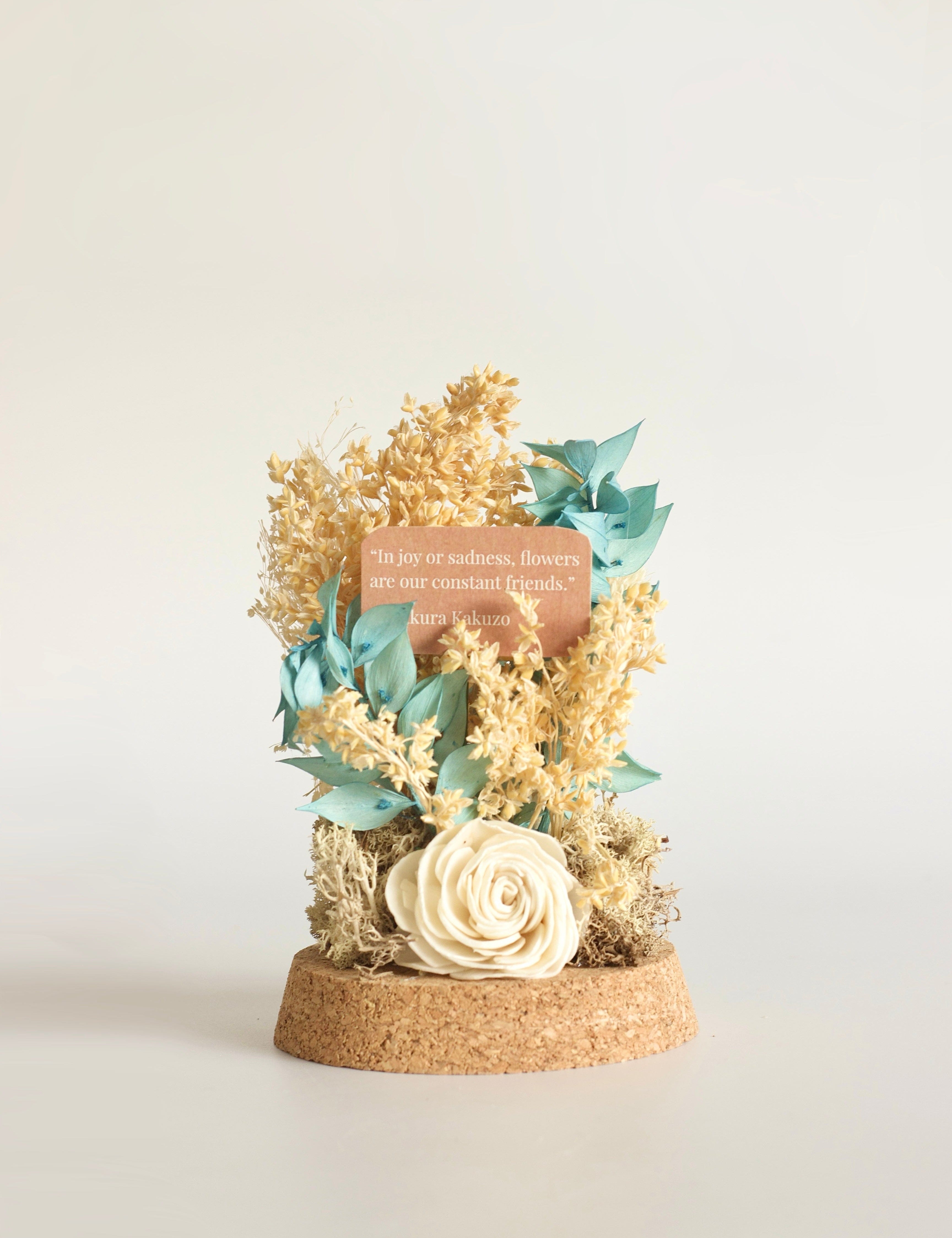 Dome Botanique -  Botanical flowers in a Glass Cloche - Azure