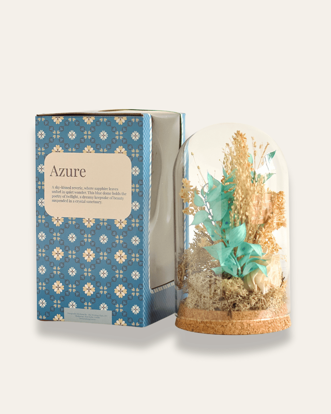 Dome Botanique -  Botanical Flowers in a Glass Cloche - Azure
