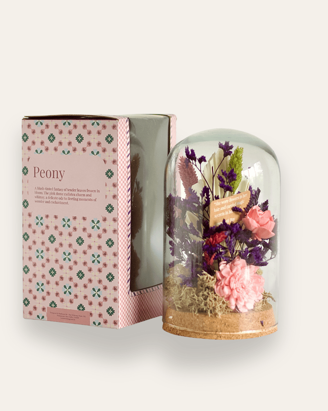 Dome Botanique - Botanical flowers in a Glass Cloche - Peony | The Wishing Chair