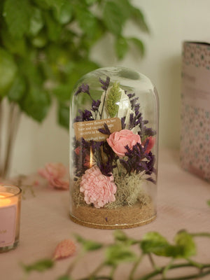 Dome Botanique -  Botanical flowers in a Glass Cloche - Peony