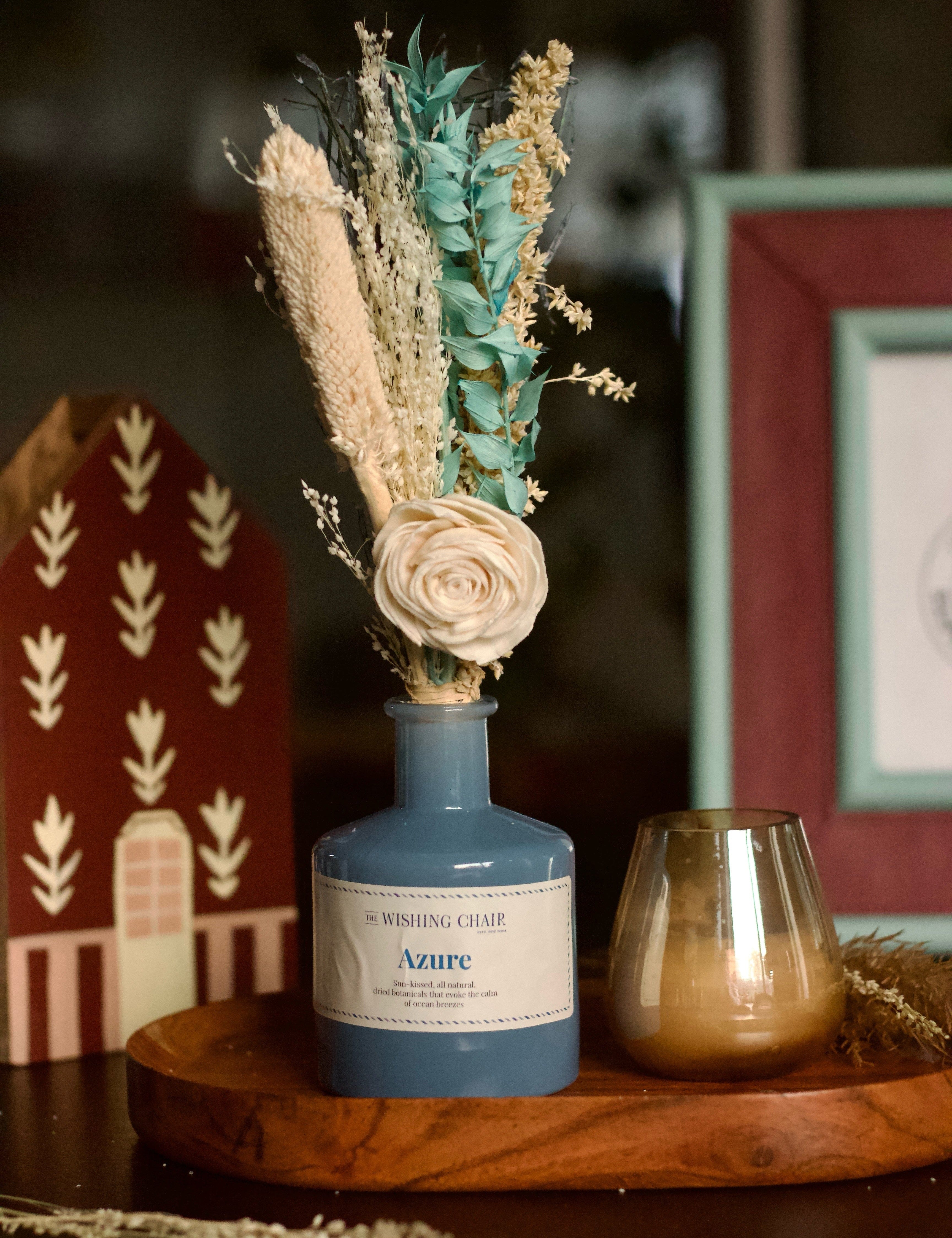 Dream Botanique Glass Vase with Botanical Flowers- Azure