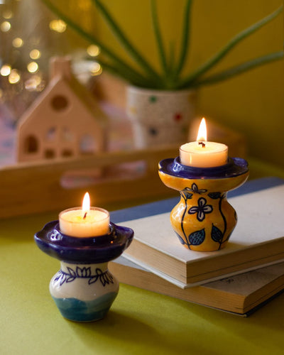 Dusk at Sea Handpainted Tea Light Holders - Set of 2