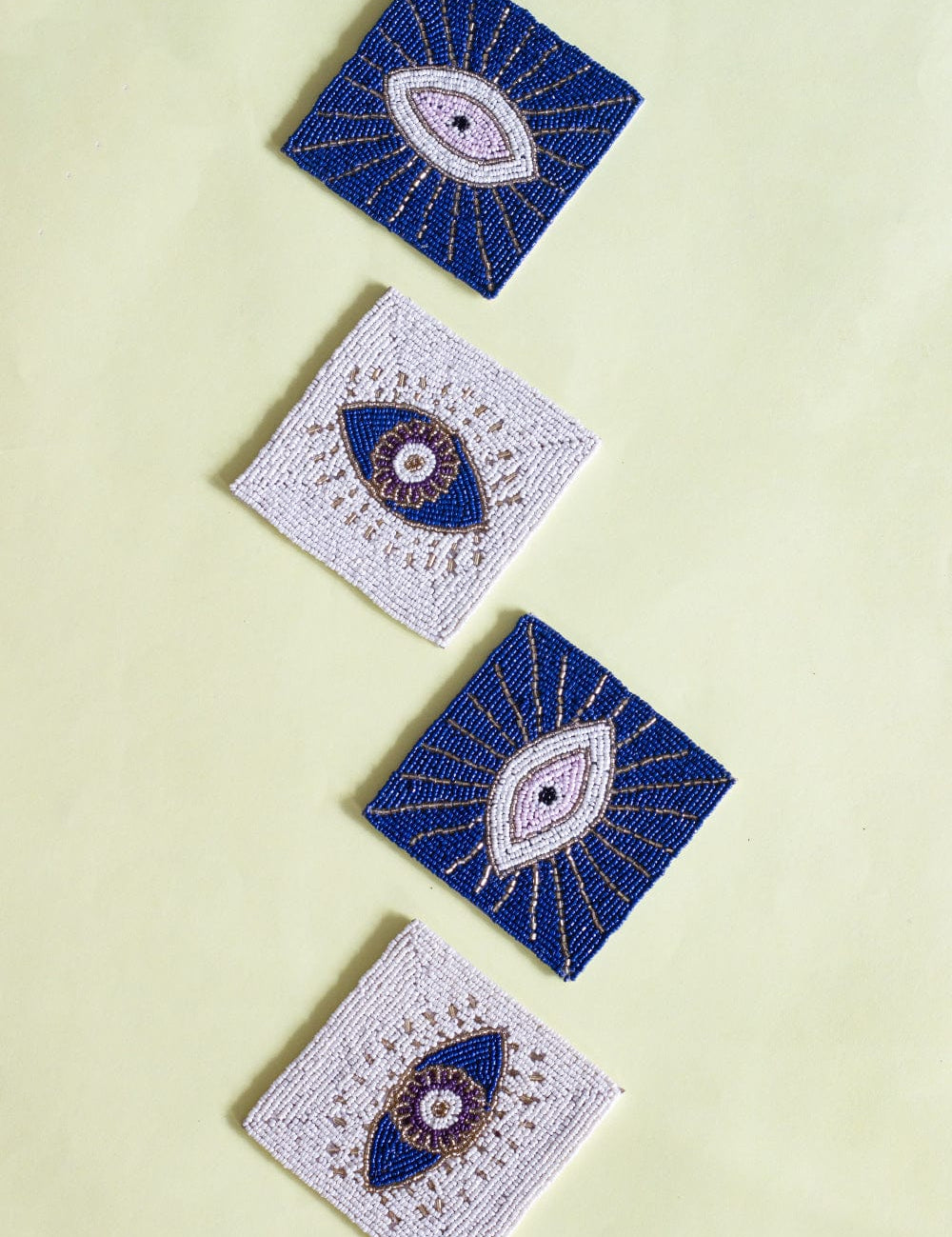 Evil Eye Hand Embroidery Beaded Coasters -Set of 4