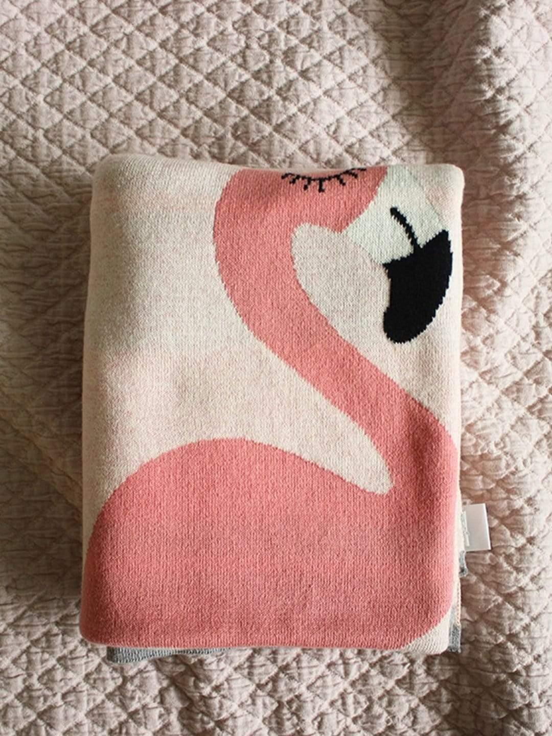 Flamingo Knitted Cotton Baby Blanket