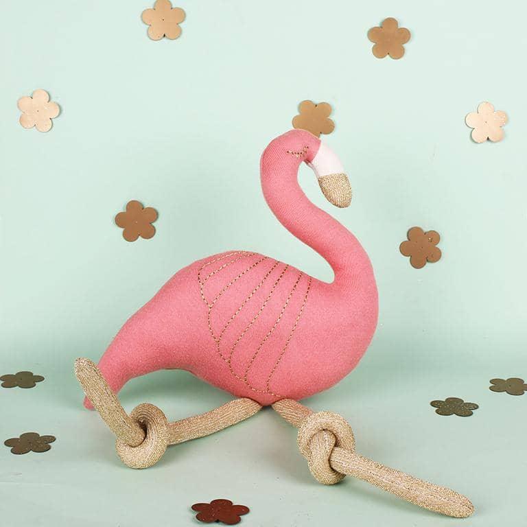 Flamingo Knitted Cotton Shaped Cushion