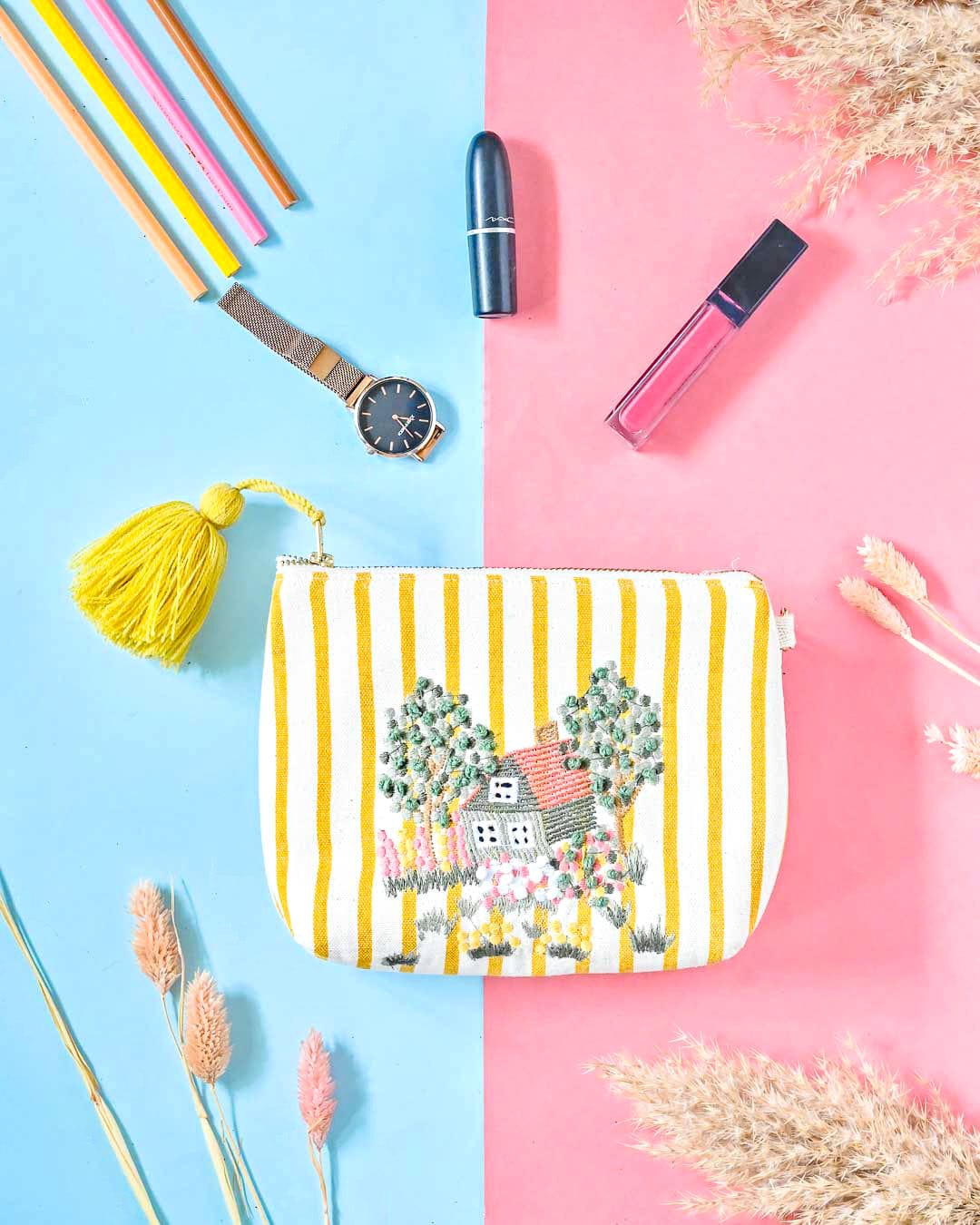 Floral Chateau Embroidered Pouch