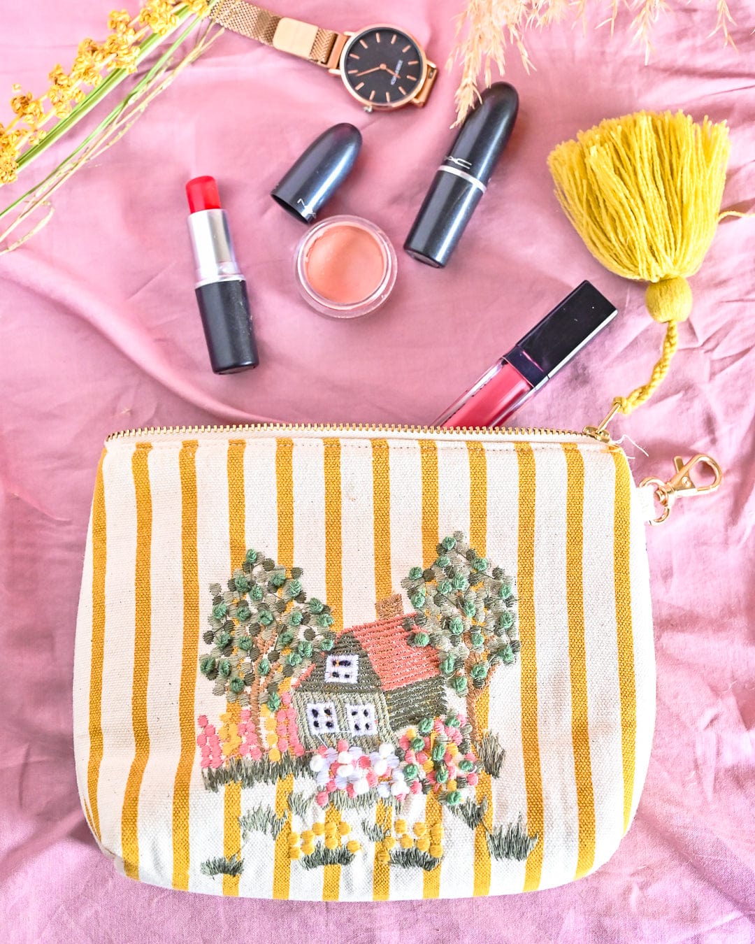 Floral Chateau Embroidered Pouch