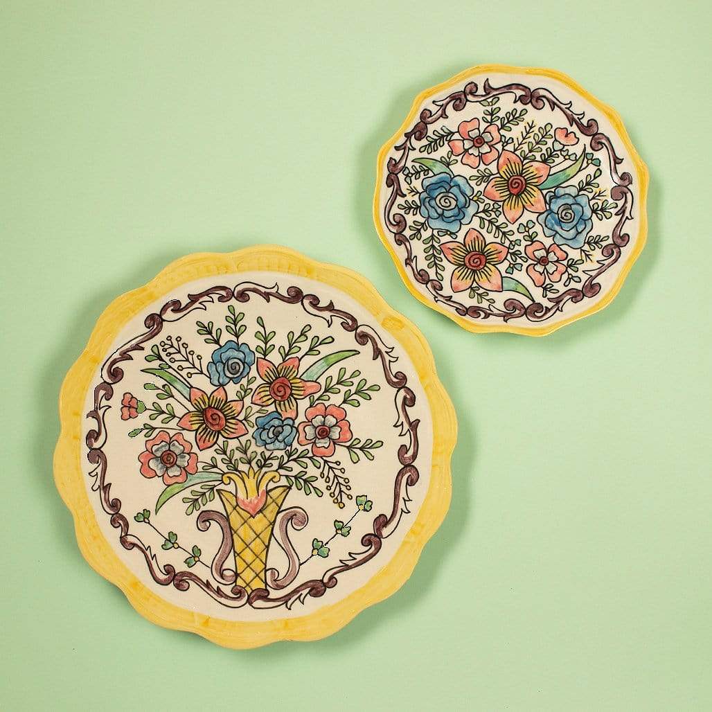 Floral Garden Handpainted Stoneware Wall Plates - Set Of 2