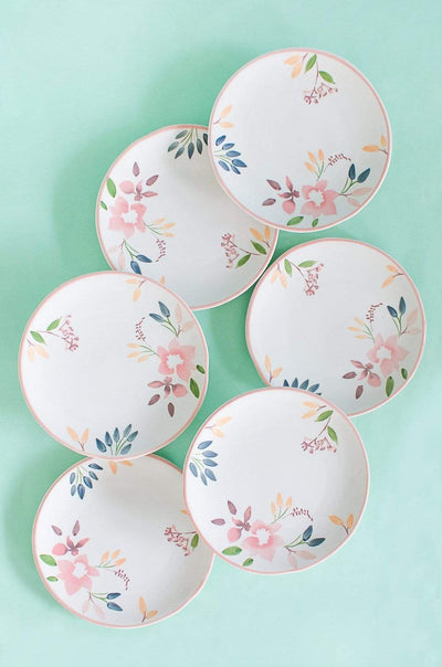 Floral Lace Handpainted Dinner Plates- Set of 6 - 8 inches