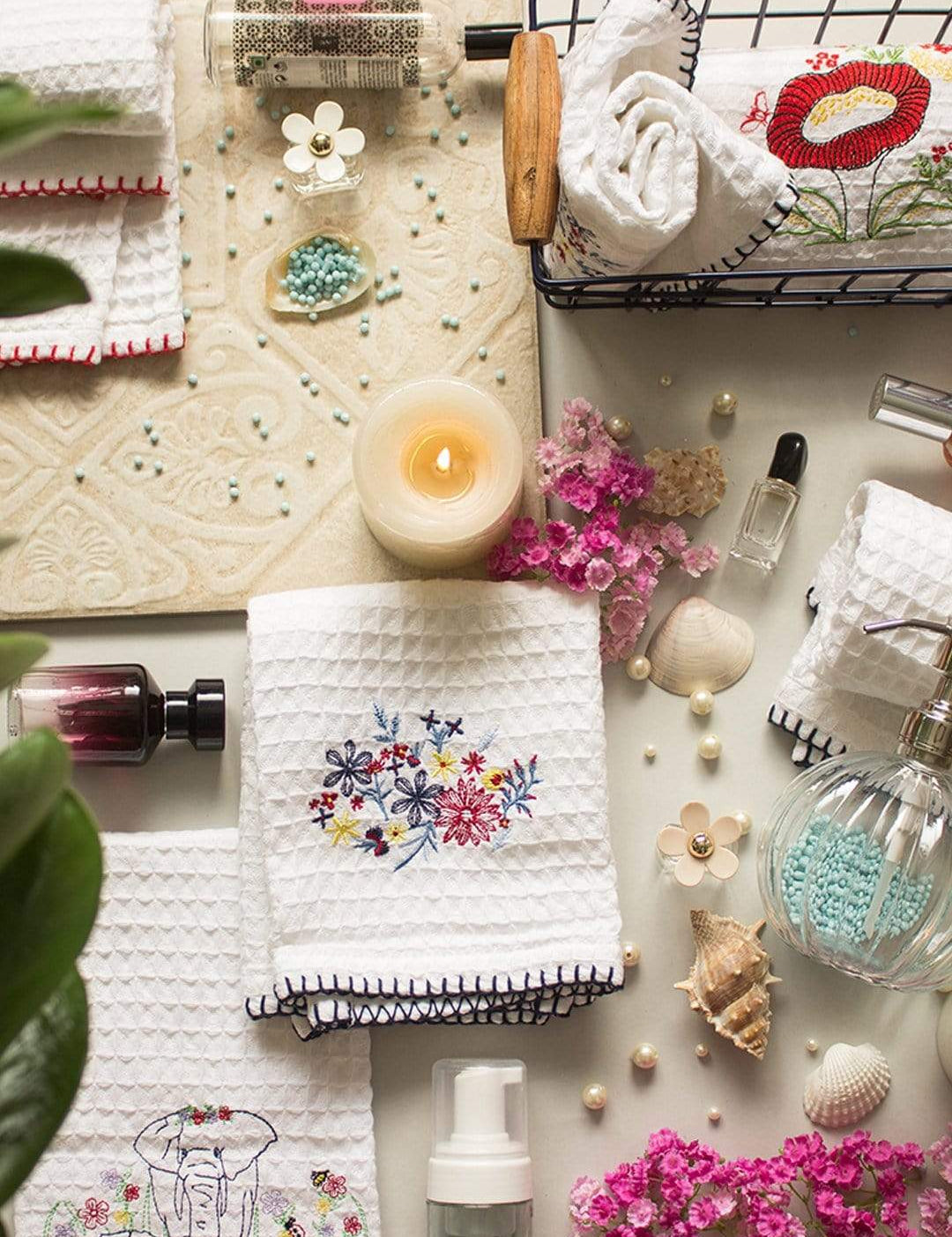 Floral Waffle Hand Towel