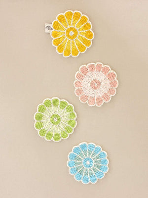 Flower Beaded Embroidery Coasters - Set Of 4