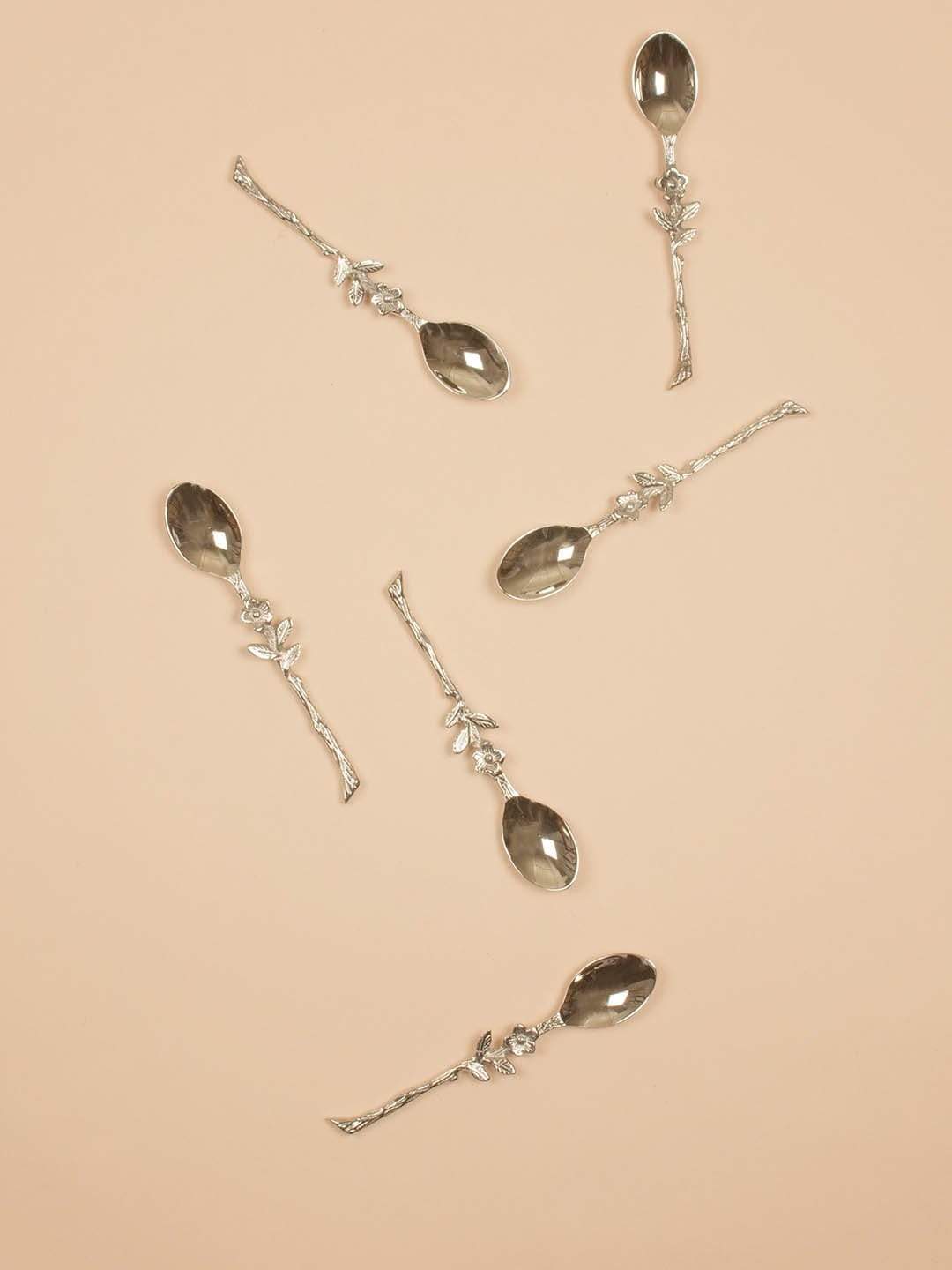 Flower Dessert Spoons Set Of 6- Nickel Antique