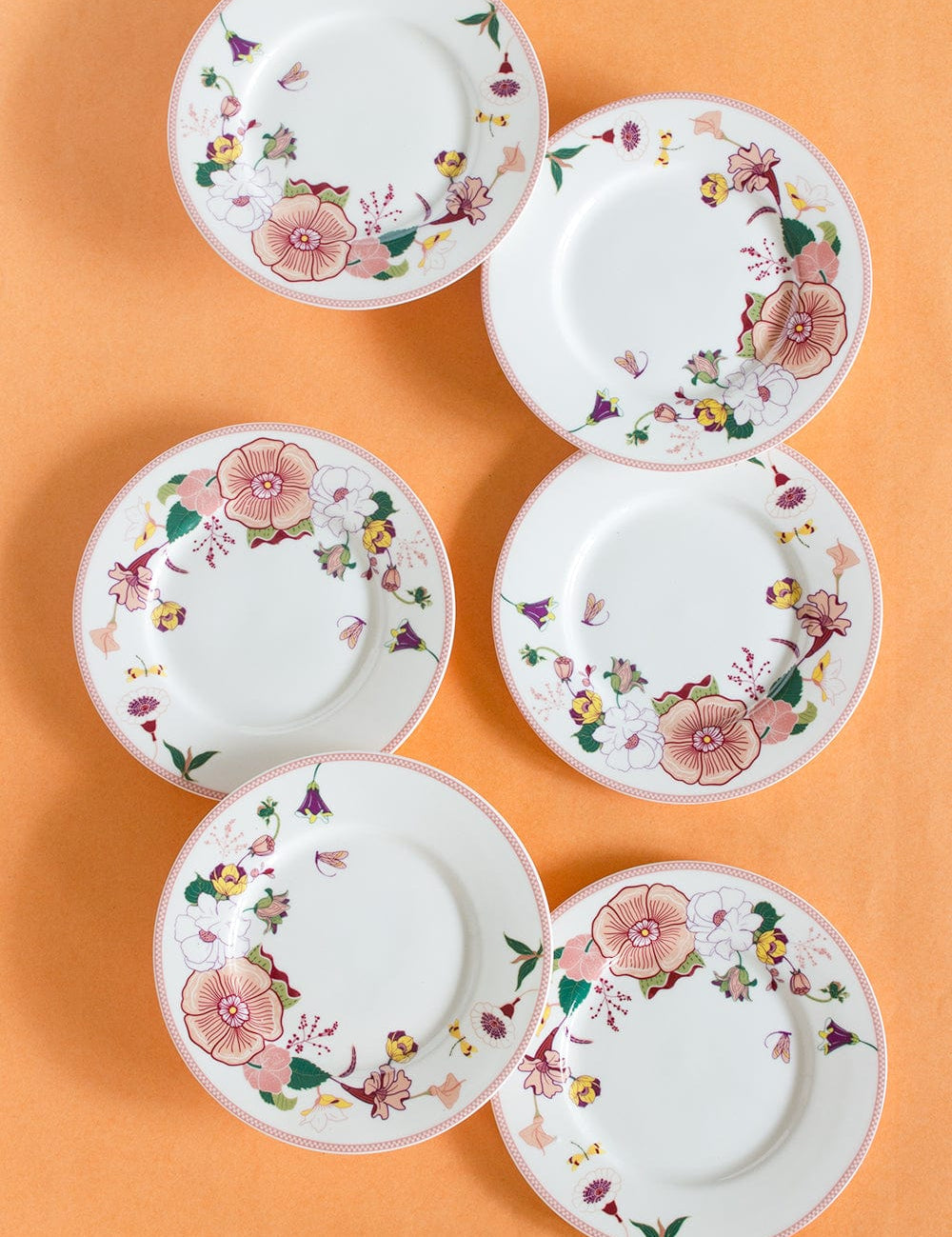 Garden of Eden Fine China Ceramic Side Plates - Set of 6