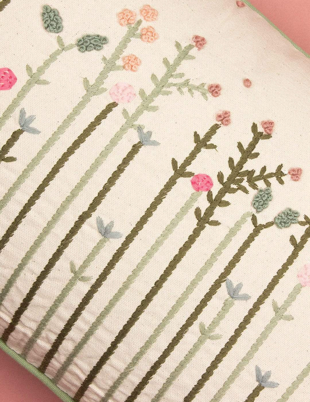 Grass Is Green Embroidered Cushion Cover