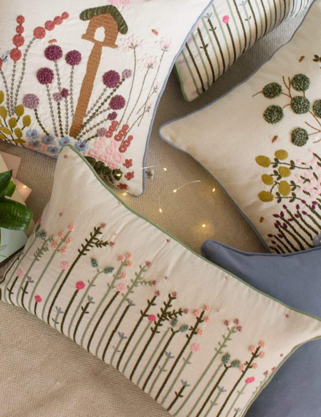 Grass Is Green Embroidered Cushion Cover