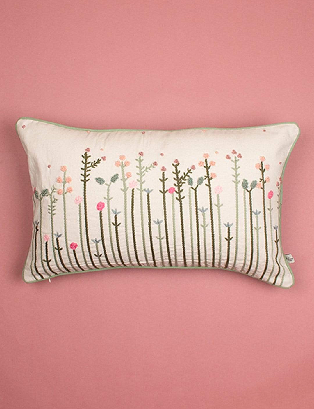 Grass Is Green Embroidered Cushion Cover