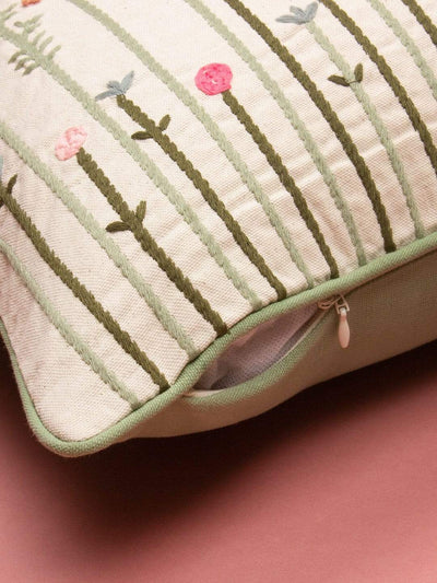 Grass Is Green Embroidered Cushion Cover