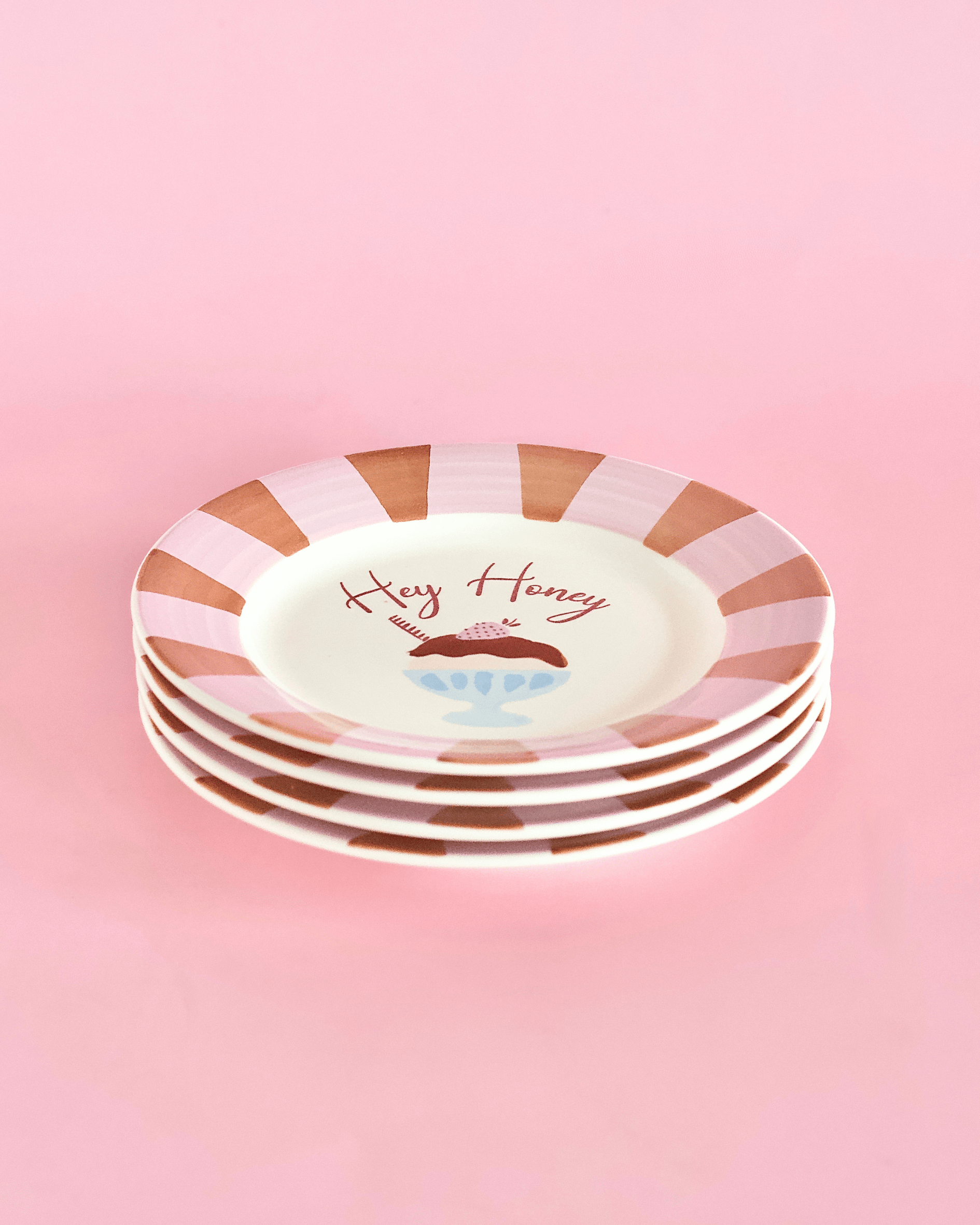 Hey Honey Handpainted Ceramic Dessert Plate - Set of 4