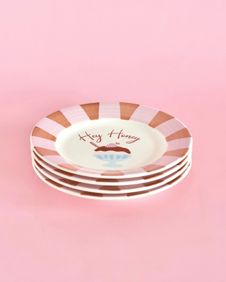 Hey Honey Handpainted Ceramic Dessert Plate - Set of 4