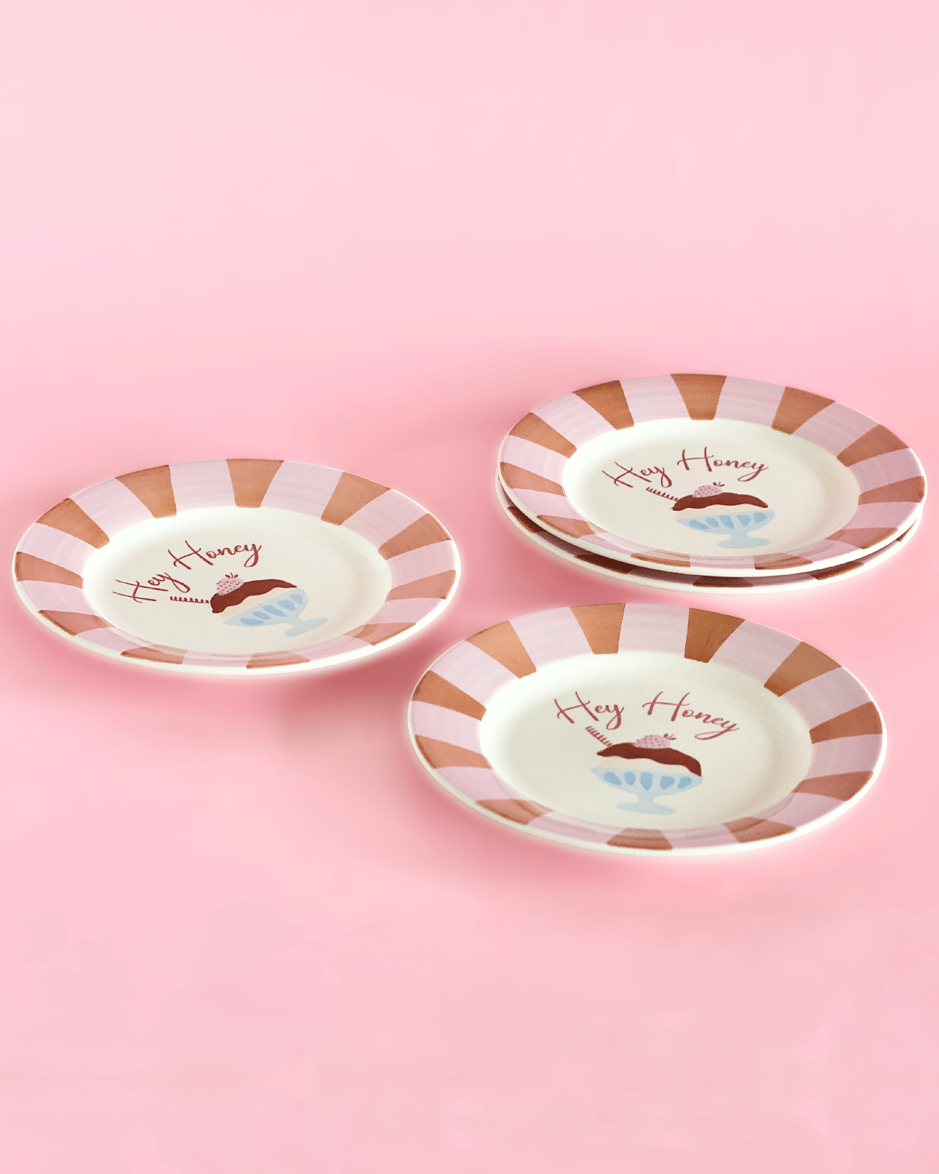 Hey Honey Handpainted Ceramic Dessert Plate - Set of 4