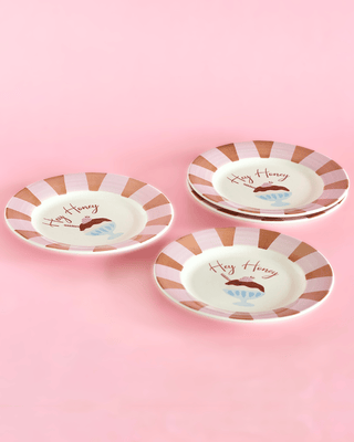 Hey Honey Handpainted Ceramic Dessert Plate - Set of 4