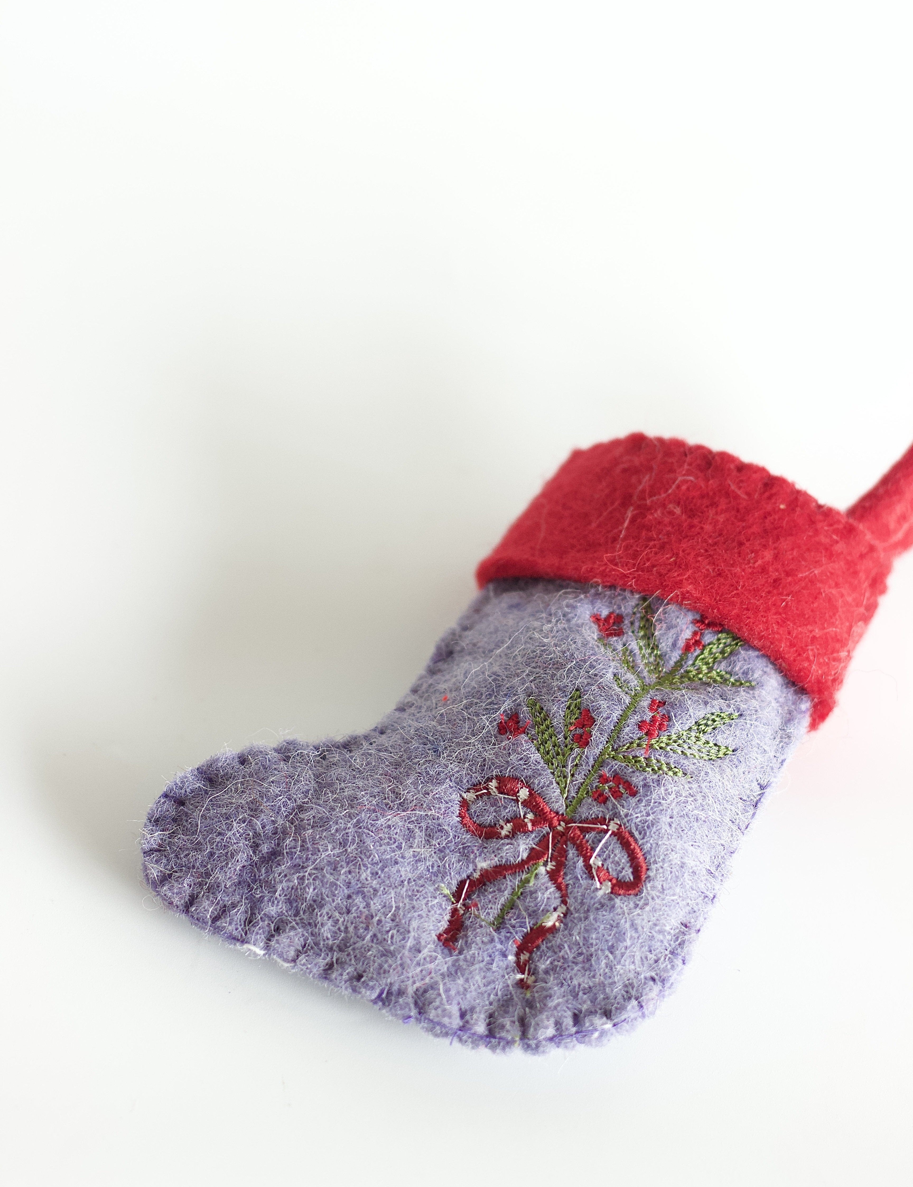 Holly Bouquet Felt Stocking Xmas Ornament
