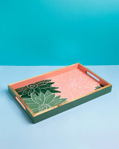 Indian Garden Handpainted Wood Tray - 12x18 inch