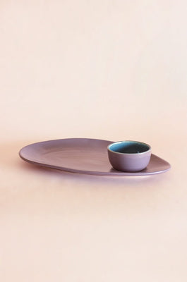 Iris Ceramic Oval Platter with Dip Bowl