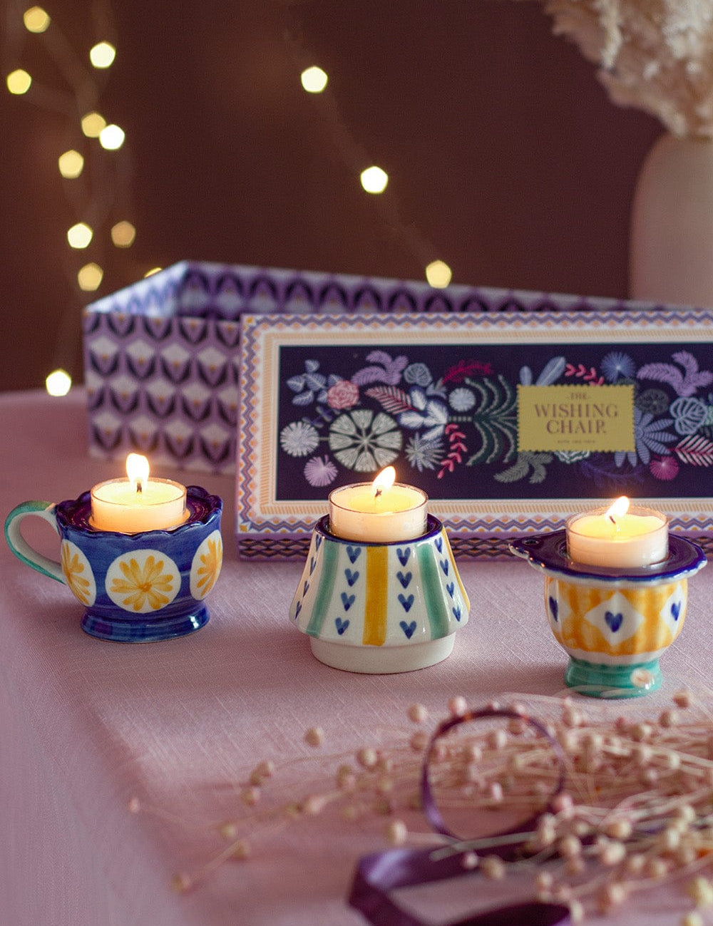 Jasmine Mist Handpainted Tealight Holders - Set of 3