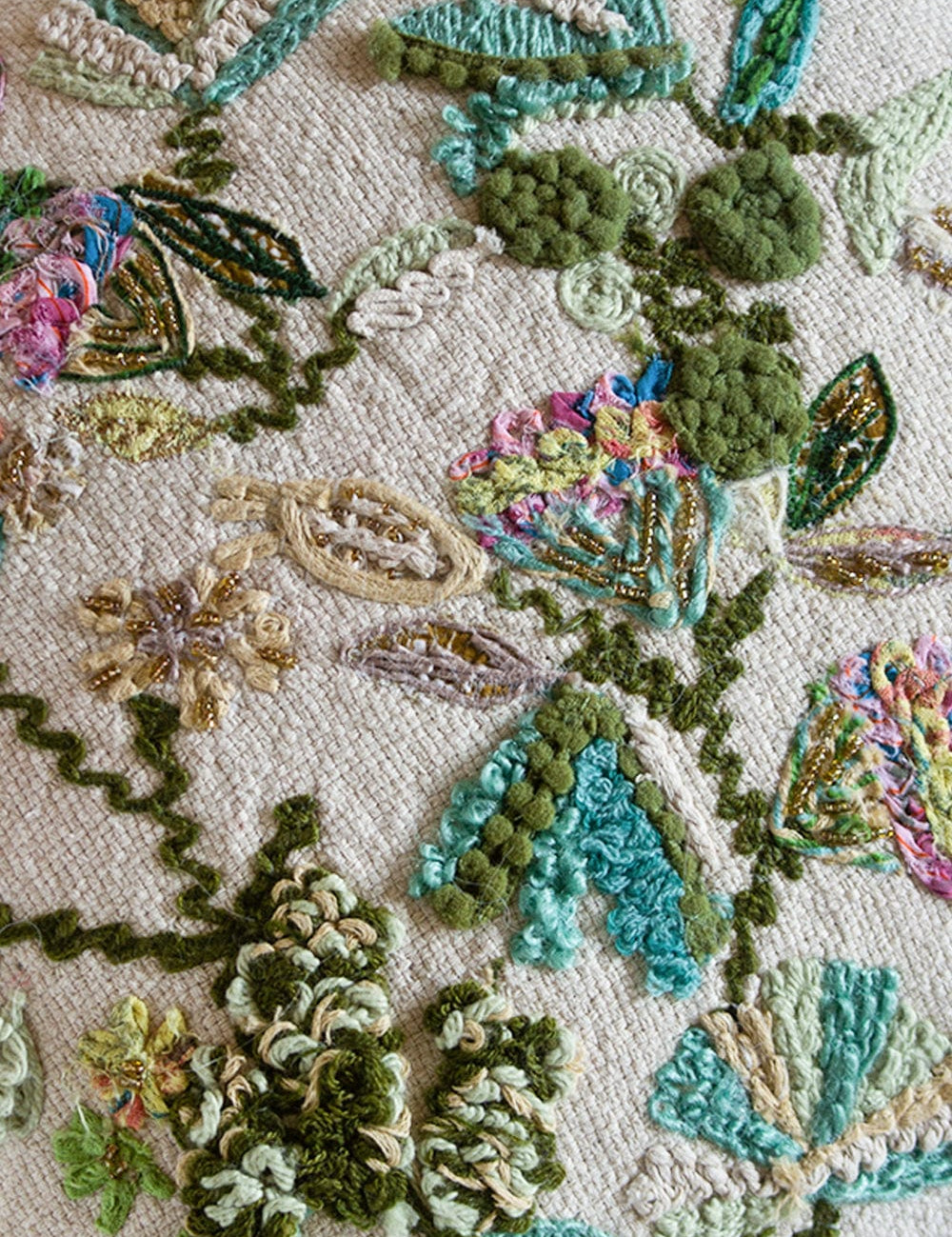 Jungle Green Embroidered Cushion Cover