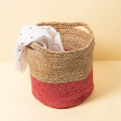 Jute Storage Basket - Coral