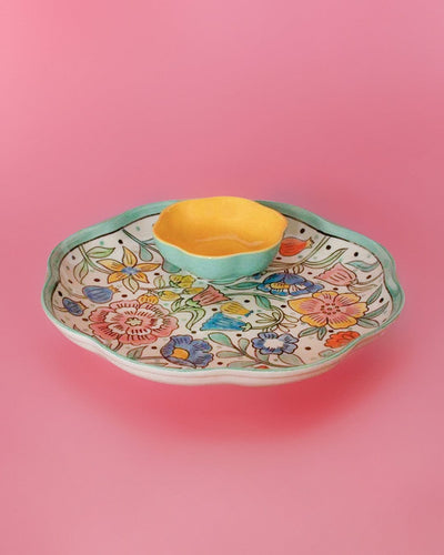 Kelly Green Handpainted Chip & Dip Platter