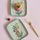 Kelly Green Handpainted Rectangular Platter- Set Of 2