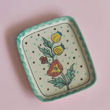 Kelly Green Handpainted Rectangular Platter- Set Of 2