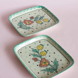 Kelly Green Handpainted Rectangular Platter- Set Of 2